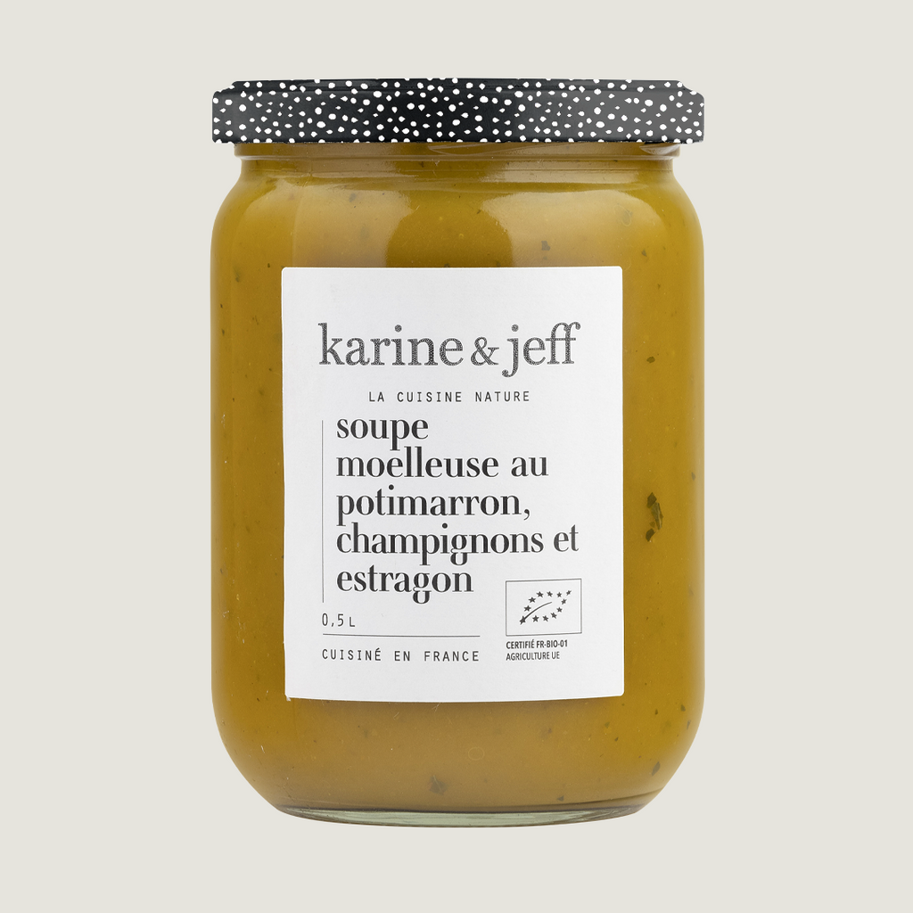 Soupe moelleuse au potimarron, champignons et estragon 50 cl