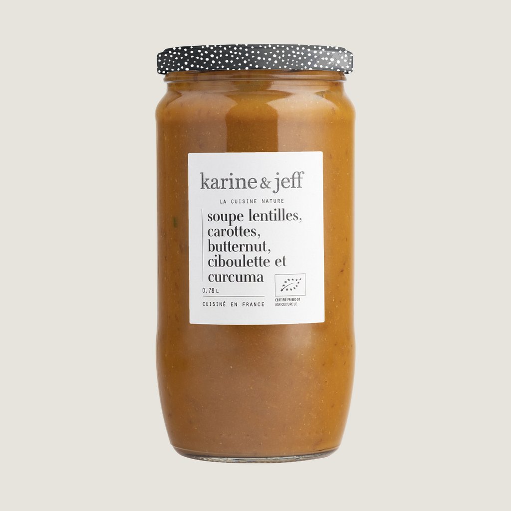 Soupe lentilles, carottes, butternut, ciboulette et curcuma 78 cl