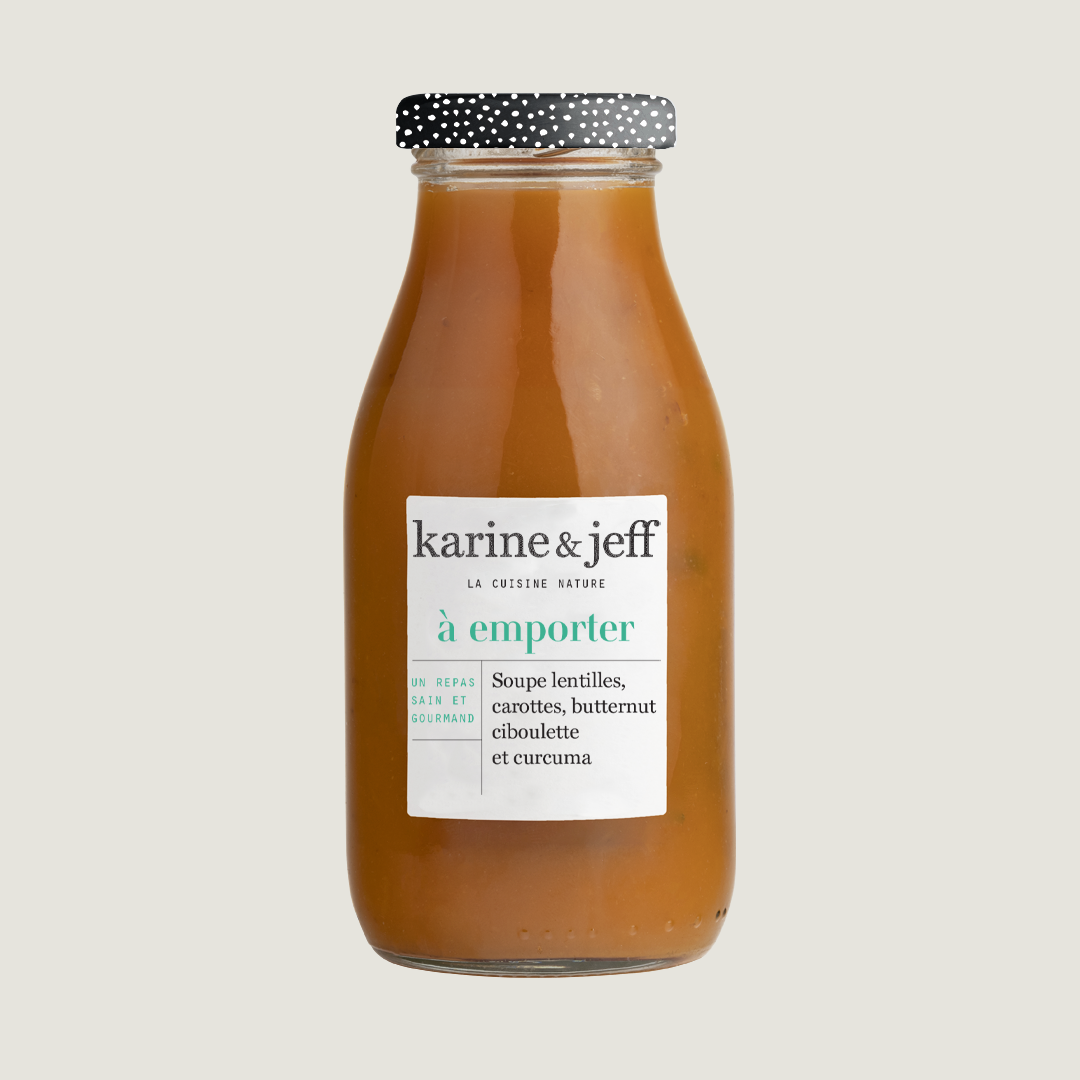 Soupe lentilles, carottes, butternut, ciboulette et curcuma 25 cl